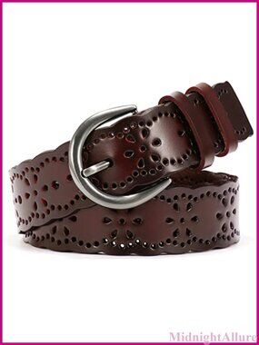 Women's Plus Size Leather Belt Hollow Flower Design Pin Buckle Jeans Dresses